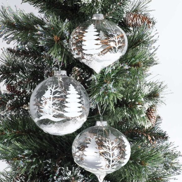 Christmas Ornaments Nature 3 Clear Filled Painted Grapevine Tree Snow - Picture 1 of 9